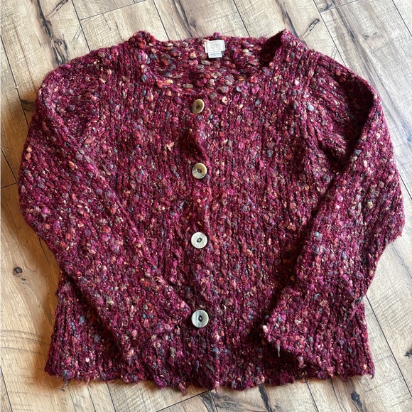 Alps Sweaters - Chunky Knit Alps Burgundy Cardigan with alpaca and mohair